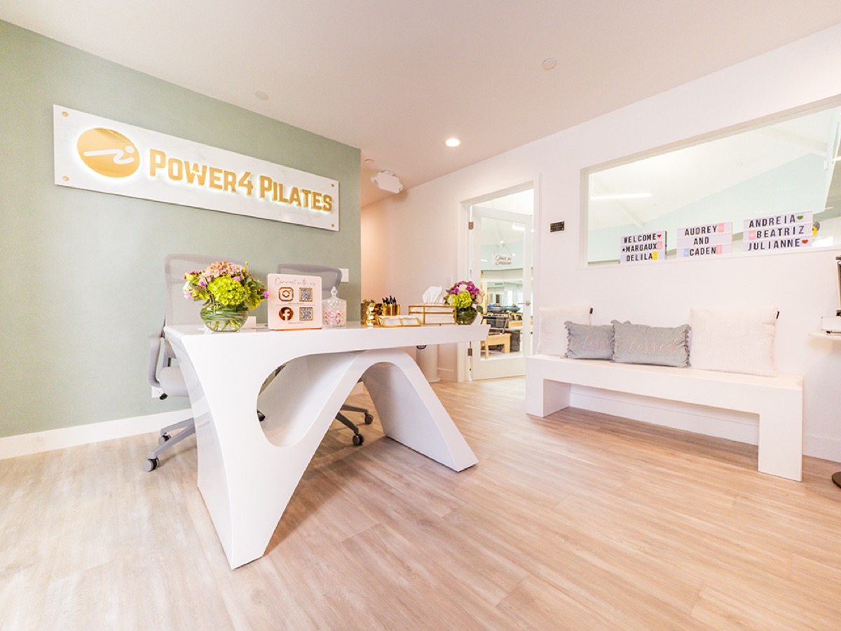 Reception area of the Power 4 Pilates studio build-out